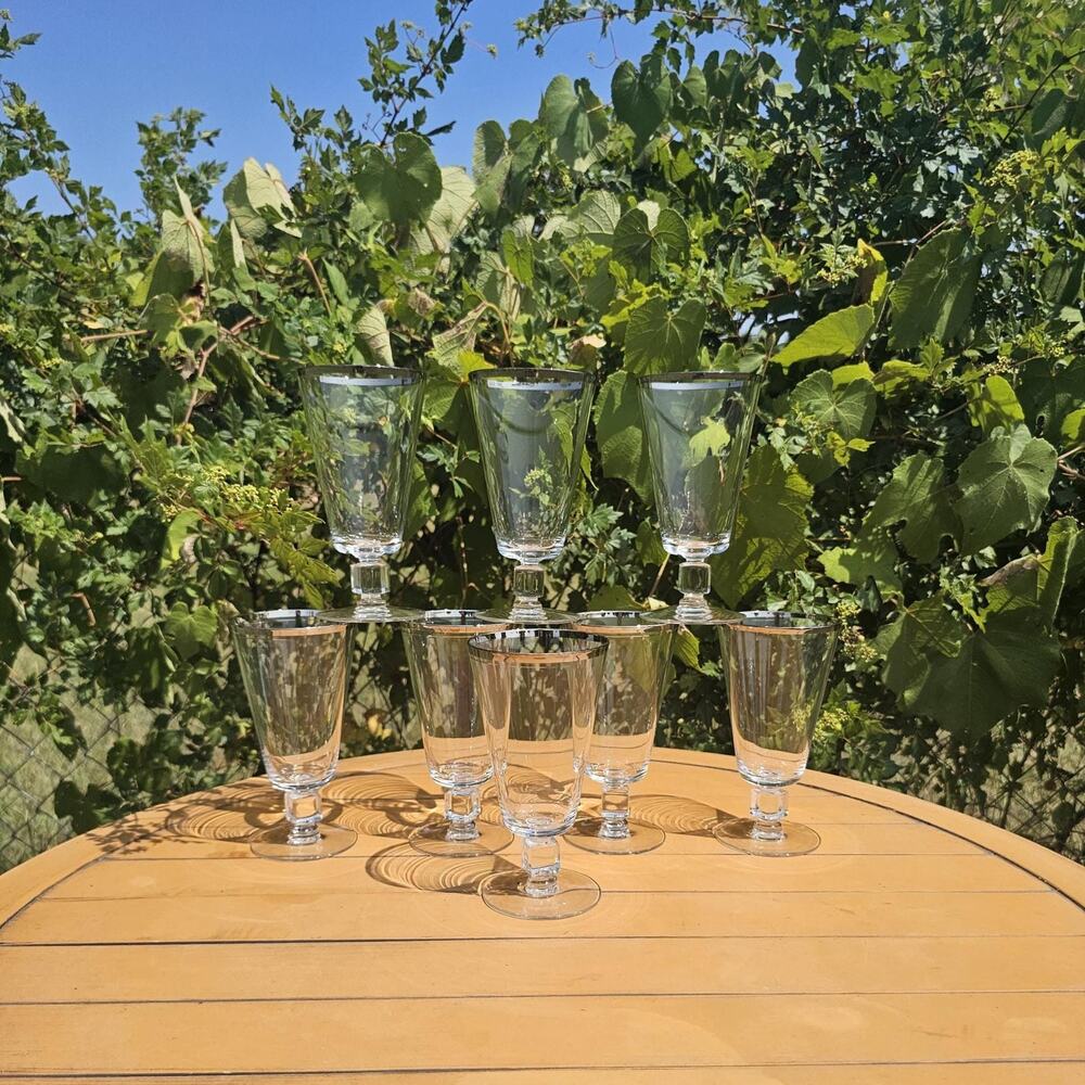 Vintage Cambridge Triumph Clear Platinum Trimmed Iced Tea Goblets - Set of 8